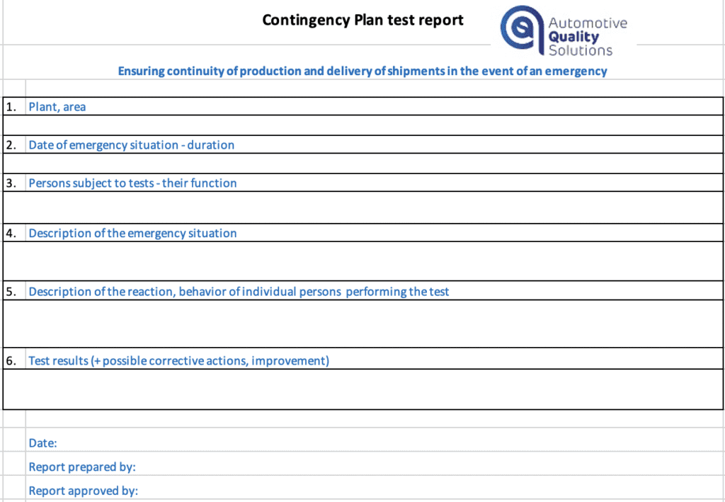 Contingency Plans - Test report